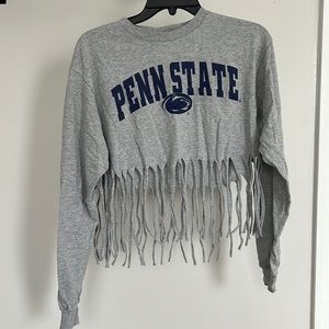 Penn state long sleeve fringe crop top